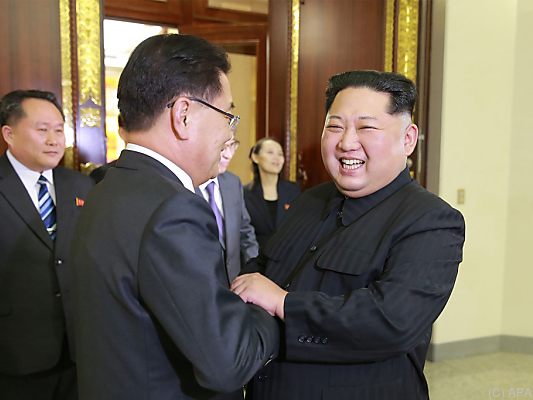 Freundschaftliche Geste beim Treffen Kims mit Südkorea-Delegation Freundschaftliche Geste beim Treffen Kims mit Südkorea-Delegation