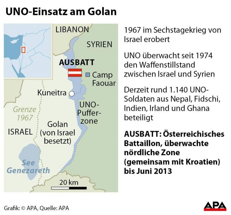 Karte Golan mit UNO-Pufferzone, Factbox UNO-Einsatz Karte Golan mit UNO-Pufferzone, Factbox UNO-Einsatz