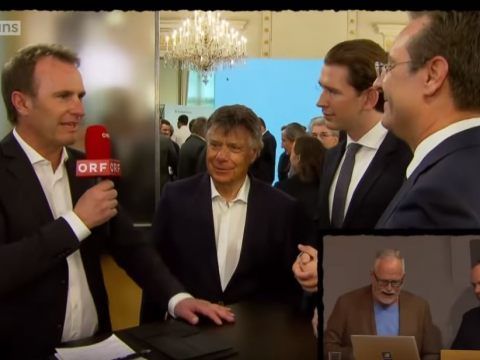Die österreichische Regierungsspitze im Pointen-Kreuzfeuer von maschek. Die österreichische Regierungsspitze im Pointen-Kreuzfeuer von maschek.